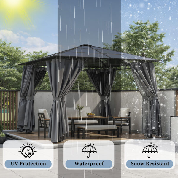 TREXM 10'x10' Hardtop Outdoor Gazebo with Polycarbonate Roof, Patio Gazebo with Aluminum Frame, Mosquito Netting and Privacy Screens for Shade and Rain, Backyard Tent for Backyard, Garden, Lawn (Grey)