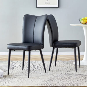 Modern Black PU Chair Set - Two Pieces, The backrest has a vertical and smooth line design.Black Metal Leg.Suitable for placement in kitchen, living rooms, and other venues.W1151116750