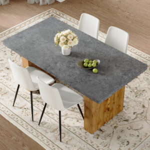 Table and chair set.Cozy Modern MDF Dining Set -67"x35.4" with 4 White  Artificial Leather Chairs With Curved Widened Cushion Design.Suitable for restaurants, kitchens, dining rooms,etc.