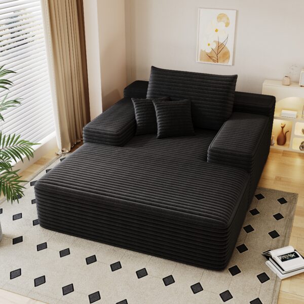381ec8094657430388fae590fa924e7e_a50fe30579450fd3881ad3cfc4f27c3c Modern Sofa bed lounger for moviebonus room,No Assembly Required,Black(Plush Corduroy Fabric)