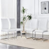 Luxury Simple Arch Chair - Set of 4 White PU Material High Resilience Dining Chair with Arched Metal Silver Leg.