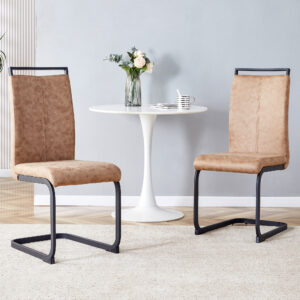 Dining Chairs,tech cloth High Back Upholstered Side Chair with C-shaped Tube Black Metal Legs for Dining Room Kitchen Vanity Patio Club Guest Office chair (Set of 2) Brown1162