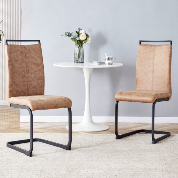 385953a63d8b401baf53c3f41a33fd93_20240408_9734e93bba647f3d25c7df2cc7b33629 Dining Chairs,tech cloth High Back Upholstered Side Chair with C-shaped Tube Black Metal Legs for Dining Room Kitchen Vanity Patio Club Guest Office chair (Set of 2) Brown1162