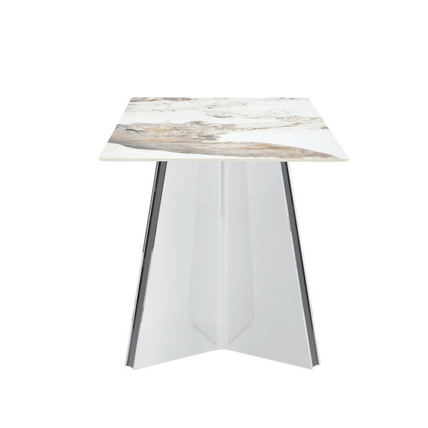 38de5b75c6bf480c9232e1625a743235_73995a6ec1ded95ece8bb08ffa04df54 63"x31.5x30" Pandora Patterned Rock Slab Dining Table with Silver Stainless Steel Butterfly Legs.The tabletop is designed to be scratch and heat resistant.Slabs Tabletop,Stainless Steels Legs.