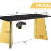 63"x31.5x30" Black Marble-Patterned Slab Dining Table with Golden Stainless Steel Butterfly Legs.The tabletop is designed to be scratch and heat resistant.Slabs Tabletop,Golden Stainless Steels Legs.
