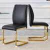 Luxury Simple Arch Chair - Set of 2 BLACK PU Material High Resilience Dining Chair with Arched Metal Gold Leg.