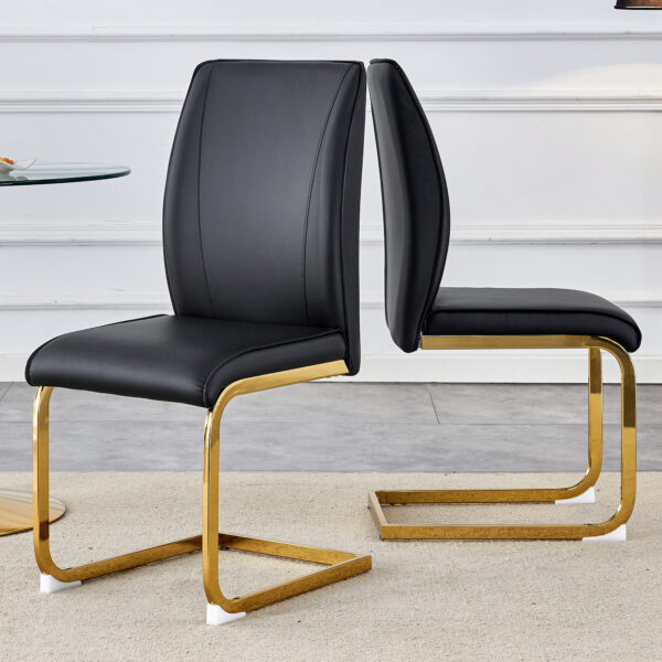3906a657328c46d1a118e2398af19c15_d20183cfc1b84d7ebef44de6b6f3de2a Luxury Simple Arch Chair - Set of 2 BLACK PU Material High Resilience Dining Chair with Arched Metal Gold Leg.