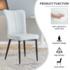 Modern minimalist dining chairs and office chairs. 4-piece set of light gray PU seats with black metal legs. Suitable for restaurants, living rooms, and offices. C-008