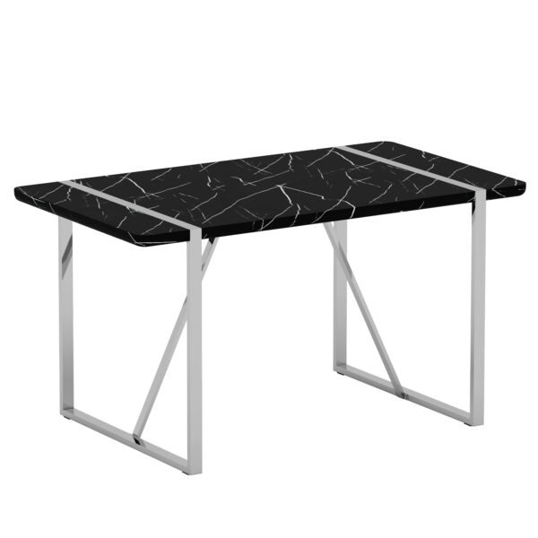 391889fc3d814a8bbd91b7d90ca964b2_9f954dc6255eb774fbaa0d5ecd8f875a A rustic industrial rectangular MDF black dining table for 4-6 people, with a 1.5 "thick MDF desktop and electroplated metal legs, used for writing tables, kitchens, terraces, dining rooms55"*31.5*30