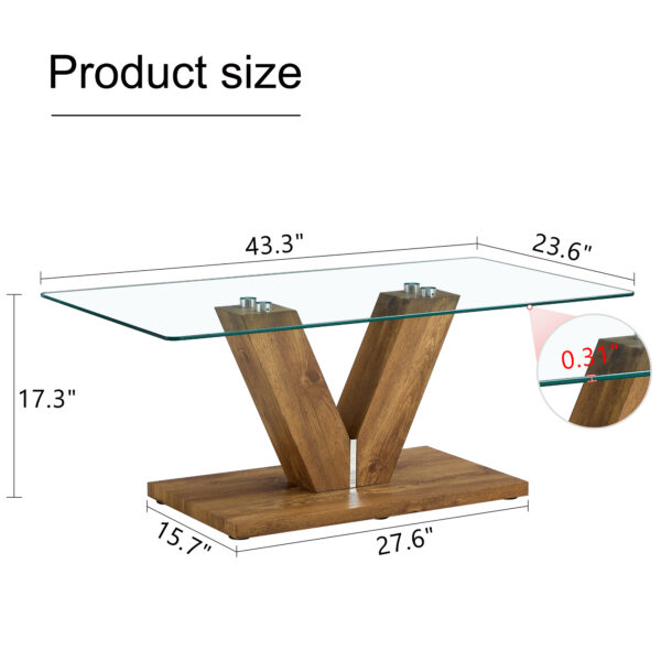 393973619fea4d0a847223ac241f472f_20240321_252d7c5cb2f5f273eca8e7dfeb0ac95d A modern minimalist style coffee table. Transparent tempered glass tabletop with wooden MDF columns. Suitable for living room and dining room. CT-V