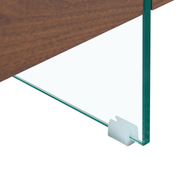 3966f02f110b4bdbbcc9b4931f686a55_0bd98f494c6e36320dd82e5008ffaa15 31.4 Inch Modern Two-Tier Square Coffee Table - An Elegant Combination of Clear Glass and Dark Wood Texture Sticker It can be used not only as a coffee table but also as a side table or display stand.