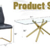 Table and chair set.Modern Luxurious Transparent Tempered Glass Dining Table Set with 6 Chairs.Single Fork Golden Metal Table Legs.Black high-quality PU dining chairs with golden metal legs.
