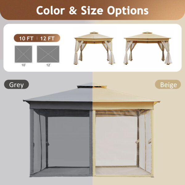 TREXM 10x12 Outdoor Gazebo Tent with Double Roofs, Patio Gazebo with Mosquito Netting, Patio Canopy for Backyard, Garden, Lawn and Deck (Beige)