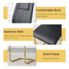 Table and chair set.63"x31.5x30"Black Texture With Lines Patterned Sintered Stone Table with Golden Stainless Steel Butterfly Legs.Paried With 4 Black High-quality PU Chairs With Golden Metal Legs.
