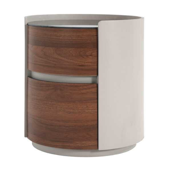 39877aacf7e1414d95b9b542dfb80592_26061a38486dd138dd807c27716c60a7 MDF ITALIAN RETRO DOUBLE STORAGE ROUND SIDE TABLE, GRAY BROWN COLOR