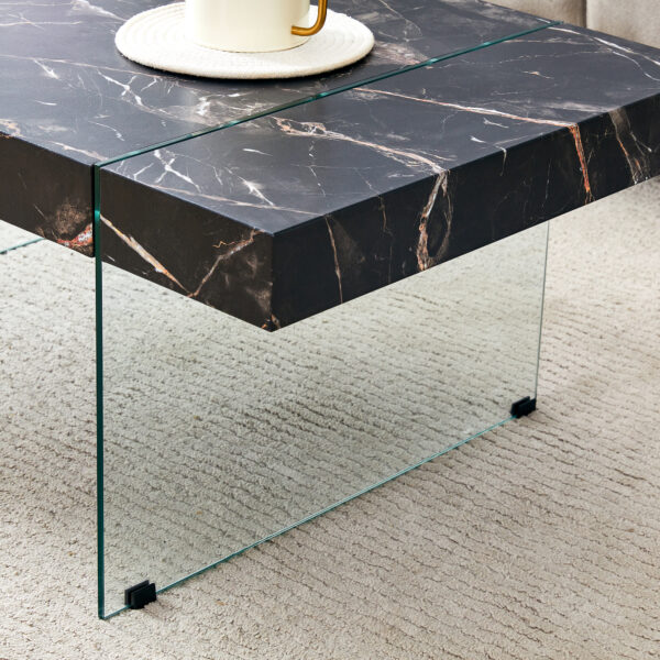 3990efe222964170aeb0f3568f0ba8d0_ac3a9ca6ca217f2fb2f934bed4eb5c2a 43.3"x23.6" Black Marble-Patterned MDF Coffee Table with Tempered glass legs.Suitable for Living Room.It can be used not only as a coffee table but also as a side table or display stand.