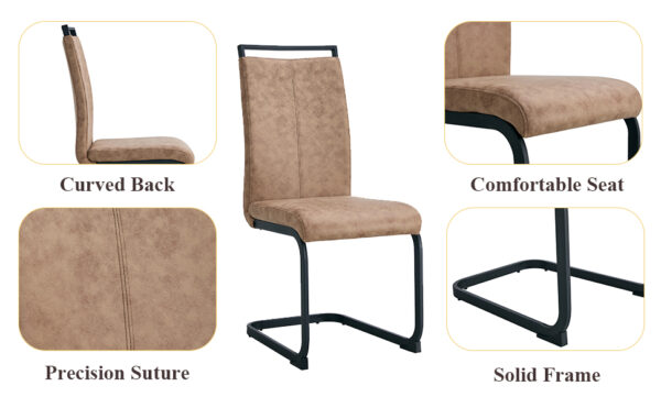 39989eb90f654a8b9709d5c9a5aadf85_690a680b0df8dce01125656085896e2f Table and chair set.67"x36" Wood-Textured MDF Dining Table Set with 4 Brown Fabric Chairs.MDF sticker,Wood colored texture sticker,Black C-tube dining chair legs,Suitable for kitchen,Dining room,etc.