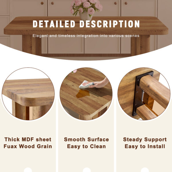 39990c6ed0da48109da26ea887cc640a_b5d0496c17ad6de88ce942fbef0fc4b9 Table and chair set.64.5 x 35.4 Inch Stylish Wood Color Textured Dining Table.Paried With 4 BrownTechnology-Fabric Dining Chairs.Suitable for kitchen,Dining room,etc.