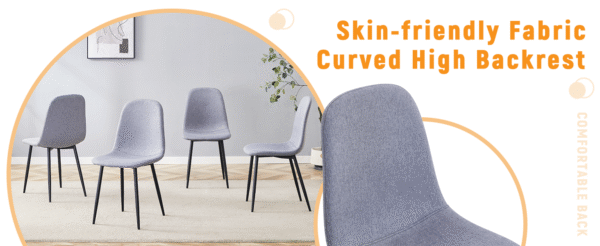 39bf20225cc84e92ba421f3f4162492f_73d3cf610737ebe3c02982b408389904 Luxury Simple Chair - Set of 4 Light Gray Linen-Cotton Material High Resilience Dining Chair with Metal Black Leg.Integral metal leg architecture,Suitable for various interior decoration styles.