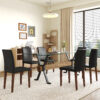 Table and chair set.79"x31.5" Inch Tempered Glass Tabletop With X-shaped Black Metal Table Legs,Wood Grain Textured MDF Crossbeam.Paired With 6 Black PU Dining Chairs with Walnut Color Metal Leg.