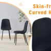 Luxury Simple Chair - Set of 4 BLACK Linen-Cotton Material High Resilience Dining Chair with Metal Black Leg.Integral metal leg architecture,Suitable for various interior decoration styles.
