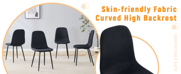 39daace74ff547c09a77c853442471cb_073ac6ac77b5740eae6edb5c1307e8f7 Luxury Simple Chair - Set of 4 BLACK Linen-Cotton Material High Resilience Dining Chair with Metal Black Leg.Integral metal leg architecture,Suitable for various interior decoration styles.