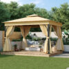 TREXM 10x12 Outdoor Gazebo Tent with Double Roofs, Patio Gazebo with Mosquito Netting and Privacy Screens, Patio Canopy for Shade and Rain for Backyard, Garden, Lawn and Deck (Beige)