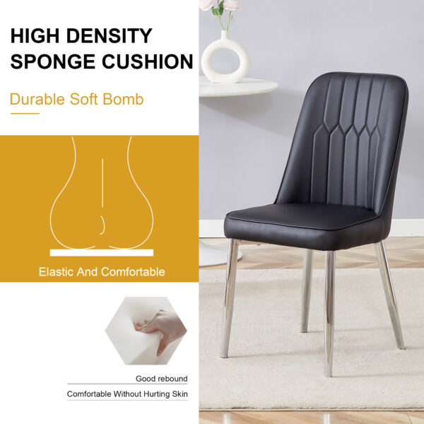 3a4156c8375d4930a44ca0bca36cd51a_3adf5350153f644b93c22c09d04d54f0 2 modern dining chairs, smooth PU leather backrest and silver-toned metal legs for a comfortable home experience for kitchens, bedrooms and offices.