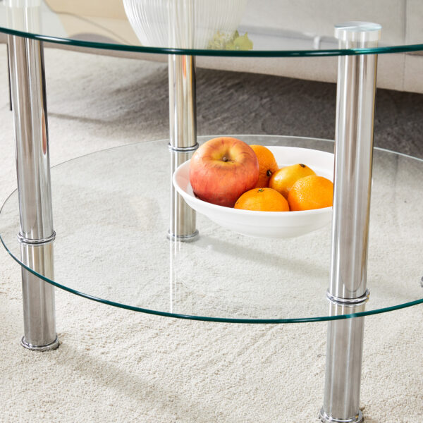 3a42730d1bed4004b7634cfc79b97541_5181dc9284ce65558bf484ad0d8eb280 Contemporary Minimalist Double Layer Tempered Glass Coffee Table - 27.5" Top and 23.6" Bottom.Reinforced Glass Tabletop,Stainless Steel Silver Plated Legs.