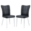 Modern minimalist dining chairs, black PU leather curved backrest and cushion, black metal semi matte chair legs, suitable for restaurants, bedrooms, and living rooms. A set of 2 chairs.008