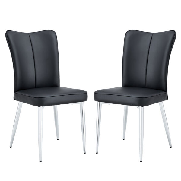 Modern minimalist dining chairs, black PU leather curved backrest and cushion, black metal semi matte chair legs, suitable for restaurants, bedrooms, and living rooms. A set of 2 chairs.008