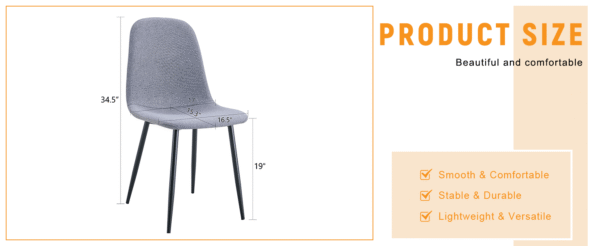 3a5794b18c1747fdbe69f70dab5fb4f9_94ce0d8636f66f25f220b83ec253da65 Luxury Simple Chair - Set of 4 Light Gray Linen-Cotton Material High Resilience Dining Chair with Metal Black Leg.Integral metal leg architecture,Suitable for various interior decoration styles.