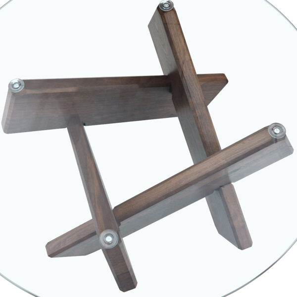 3a5c09154e634d78be44ed6b1749f868_5a13334ef4c20dab02fe83b879986d8f Round glass coffee table, 33.4" modern design unique coffee table. Tempered glass top with Walnut colored texture sticker MDF legs. Suitable for living and dining rooms