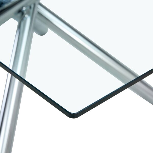 3a716fe172a448379c38684a8a5726a6_20221218_463f1156eba51ba7dabdad31fd526fa9 Large Modern Minimalist Rectangular Glass Dining Table for 4-8 people with 0.39" Tempered Glass Tabletop and Silver Metal Legs, for Kitchen, Living Meeting Room .71*35.4*30.W1151S01472