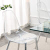 Modern minimalist transparent dining chair, plastic chair, armless crystal chair, Nordic creative makeup stool, negotiation chair, silver plated metal leg 6-piece set, TW-1200