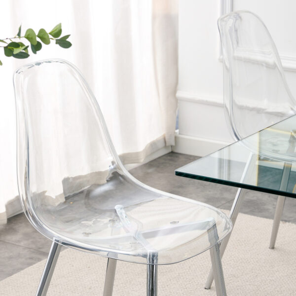 3a7fc060b8994d63955e5c1bd265ed56_20230114_7b6c4efb44044061c107ca3dc2884348 Modern minimalist transparent dining chair, plastic chair, armless crystal chair, Nordic creative makeup stool, negotiation chair, silver plated metal leg 6-piece set, TW-1200