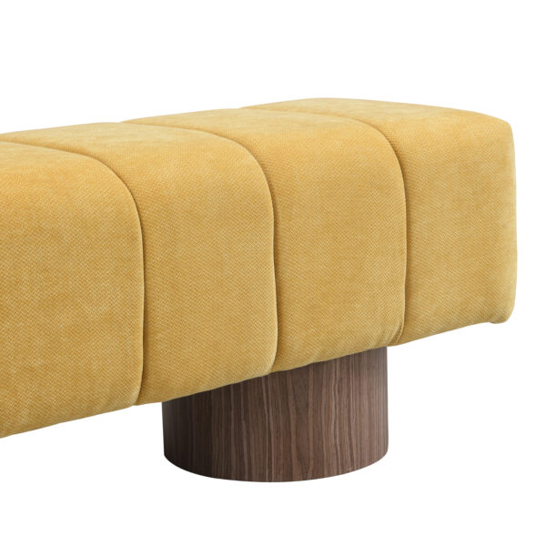 Upholstered Dining Bench for Dining Room, No-Assembly End of Bed Entryway Bench Ottoman for Bedroom Living Room, Yellow Chenille Fabric Stool Top Wood Leg 300 LBS Weight Capacity