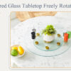 Double layer rotatable round glass.Golden aluminum plate,The rotatable design makes it convenient to retrieve and place items.The upper glass has a diameter of 24 inches, the lower glass15 inches.