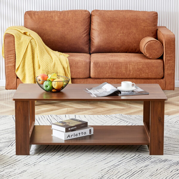 3acff162967749f08b2562fdcc14d599_20231011_adee3b28a8002c1e66a917d1a4f9bbf4 Modern and practical walnut textured coffee tables , tea tables. The double layered coffee table is made of MDF material. Suitable for living room 43.3"*21.6"*16.5" CT-16
