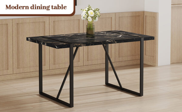 3ae4e501298c43059d9fdf1c78871b4b_70bbd4c8c253ad1b44c37ba0d7af79bf Industrial rectangular MDF black dining table for 4-6 people with 1.5 inch thick MDF top and black metal legs for work desk, kitchen, terrace, dining room.55*31.4
