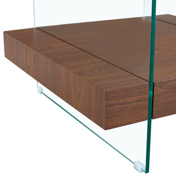3b0207a7a08b47eca2845220884fa08e_3ad44ac6239d788f9c0f44fe3ce2468e 31.4 Inch Modern Two-Tier Square Coffee Table - An Elegant Combination of Clear Glass and Dark Wood Texture Sticker It can be used not only as a coffee table but also as a side table or display stand.