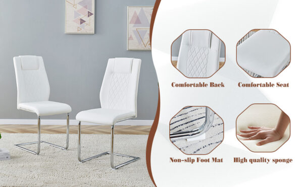 3b38d64a5d5d4988a3676edcded6d4ed_b5fb404b128cd74b6a9f9df11c2bd395 Table and chair set.63*31.4 Inch Pandora Patterned Sintered Stone Dining Table Set - 6 White Chairs With Silver Metal Legs.Modern Light Luxury.Perfect For Dinner Room,Meeting Room,Kitchen,etc.