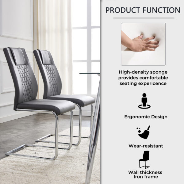 Modern Dining Chairs with Faux Leather Padded Seat Dining Living Room Chairs Upholstered Chair with Metal Legs Design for Kitchen, Living, Bedroom, Dining Room Side Chairs Set of 6 (Grey+PU)C-001