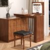 Vanity Desk with Mirror and Lights, Makeup Vanity Table with Flip-Top Tabletop and Storage 7 Drawers, 9 Compartments, 3 Shelves, 3 Color Modes Adjustable Makeup Table for Bedroom, Walnut