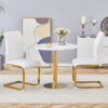 Table and chair set.31.5 Inch Elegant White Marble Pattern Round Dining Table - Suction Molding Annular Texture.Paired With 2 White PU Material High Resilience Dining Chairs.