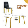 Table and chair set.71 * 35.4 inch rectangular dining table.Tempered Glass Tabletop,Golden 7-shaped Metal Table Legs.Paried With 8 Black PU dining chairs, Golden Metal Legs.Simple and versatile.