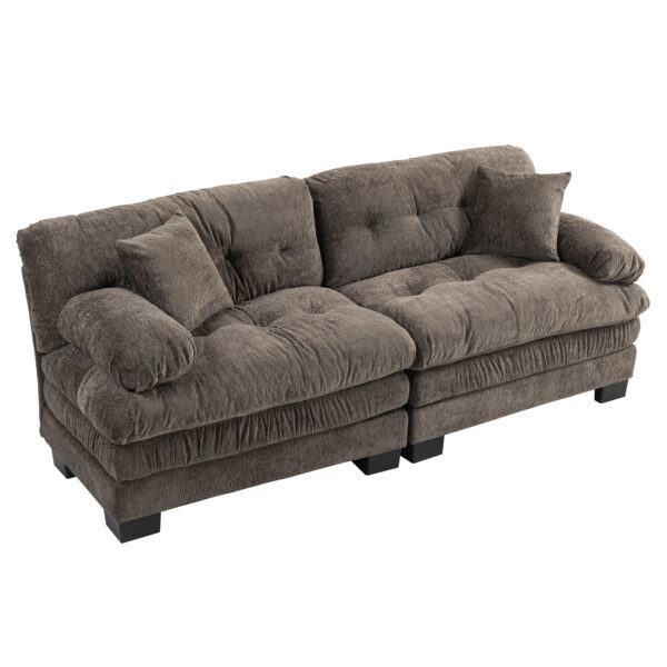 Two-seat Sectional Sofa Modular Deep Seat Sofa Couch Chenille Sofa Sleeper Comfy Upholstered Furniture for Living Room Apartment Studio Office-Gray