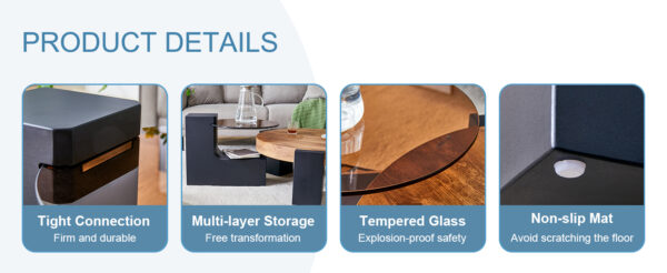 The detachable double-decker coffee table, the stylish design is more precious, and the detachable design can make the use of space more flexible and suitable for various scenes.