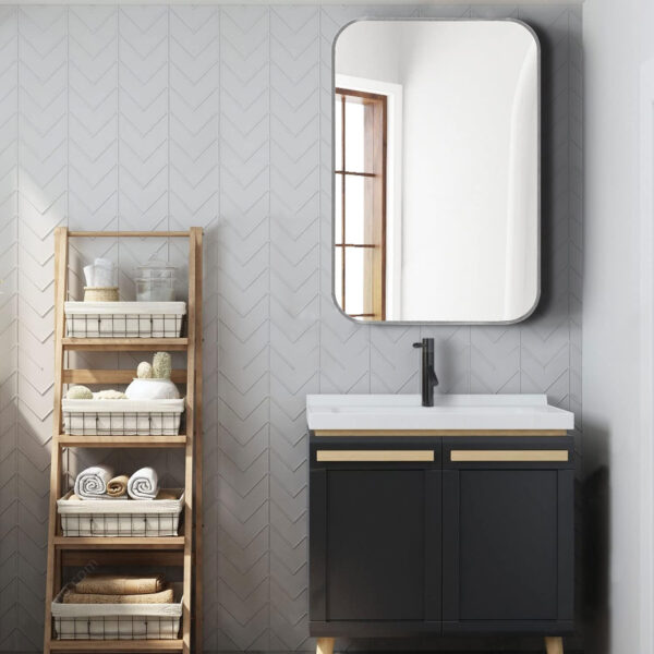 24x36 Inch Silver Metal Framed Rectangular Bathrrom Mirror for Wall.(W2203P156434)