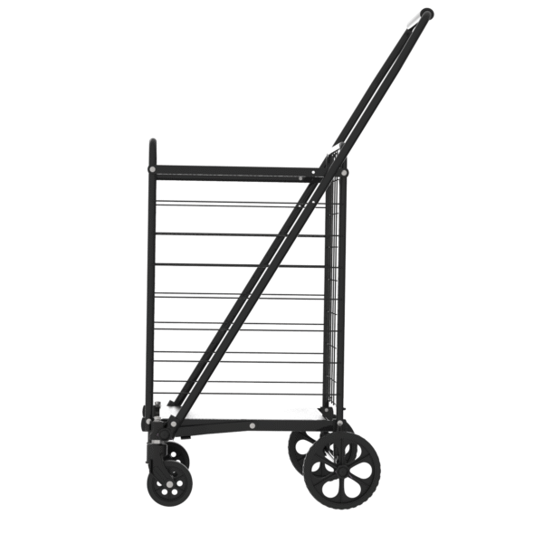 Shopping Cart with Shelf,Grocery Cart on Wheels, Foldable Utility Shopping Carts with Double Basket and 360° Rolling Swivel Wheels for Groceries Laundry